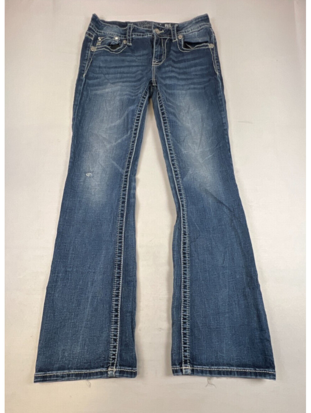 Miss Me Women 28x32 Chloe Bootcut Jeans Blue Denim Embellished Wing Pockets